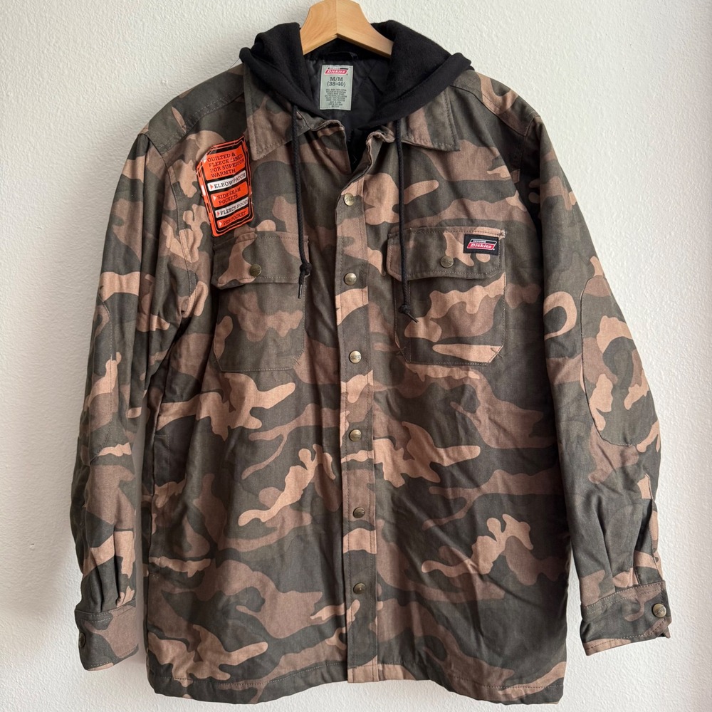 New Vintage Dickies Mens Camo Hooded Quilted Lined Shirt Jacket M Deadstock Y2K